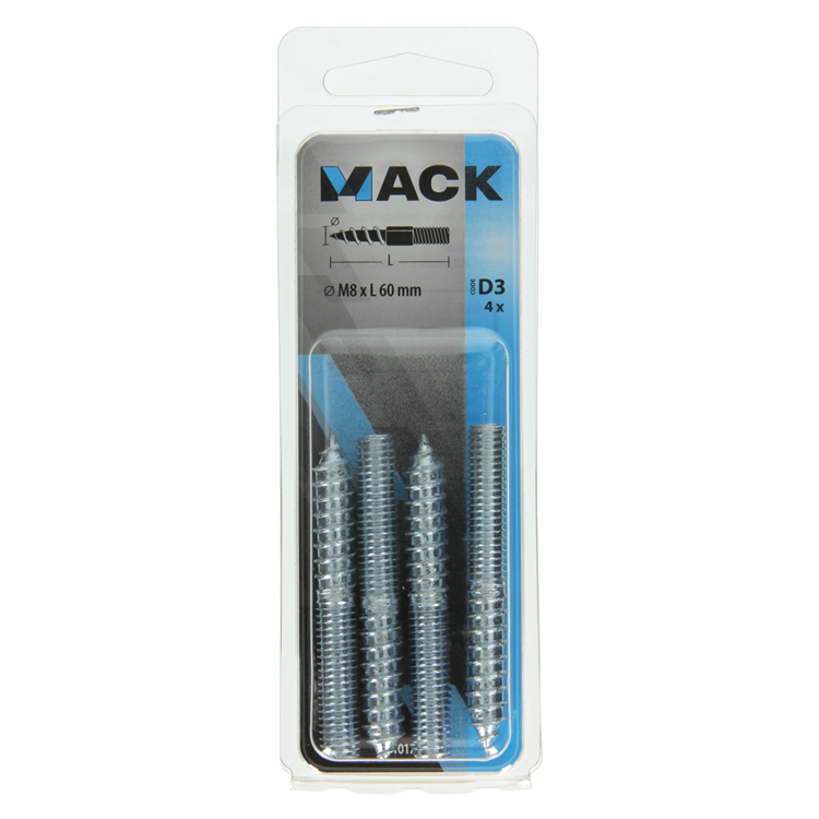 Mack 1017670 - palo extremo madera + metro. conductor de alambre 4 piezas m8x60 | 10 piezas