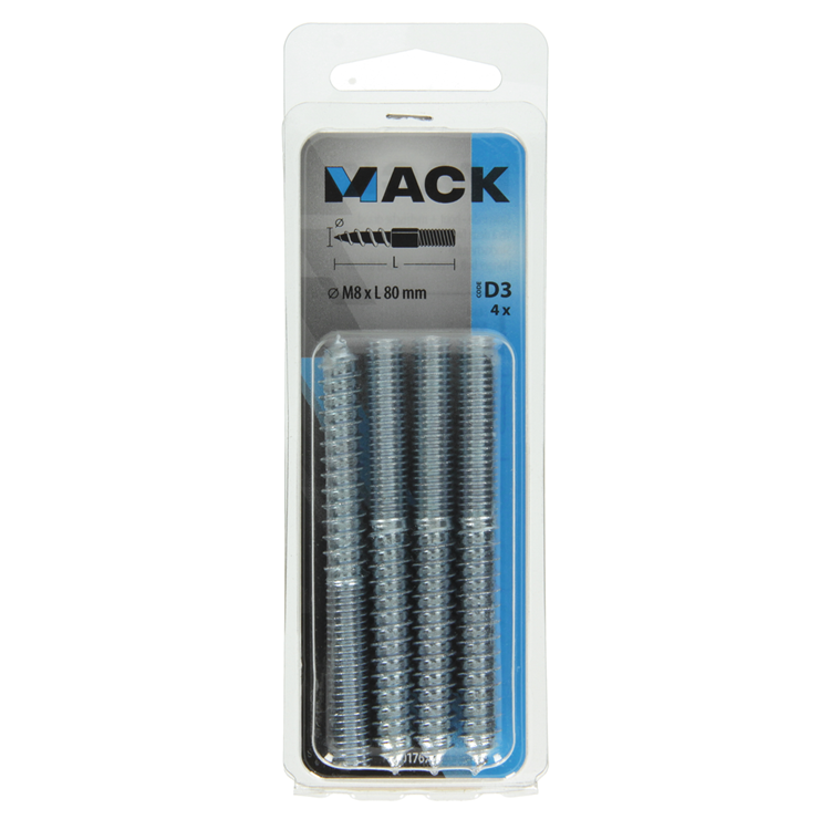 Mack 1017671 - palo extremo madera + metro. conductor de alambre 4 piezas m8x80 | 10 piezas