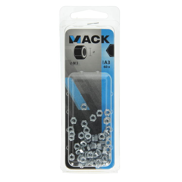 Mack 1017672 - tuerca hexagonal acero galvanizado 60 uds m 3 | 10 piezas
