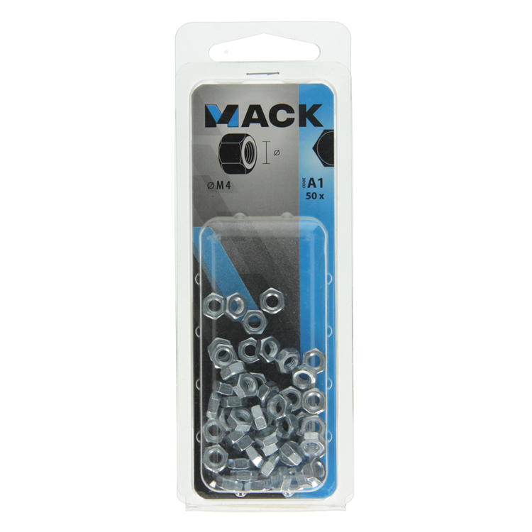 Mack 1017673 - tuerca hexagonal acero galvanizado 50 uds m 4 | 10 piezas