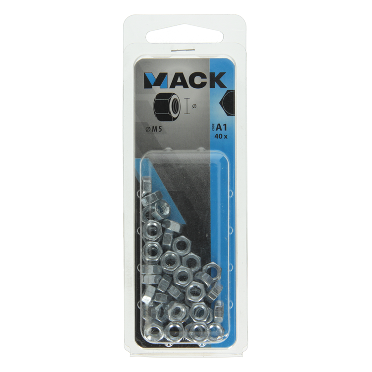 Mack 1017674 - tuerca hexagonal acero galvanizado 40 piezas m 5 | 10 piezas