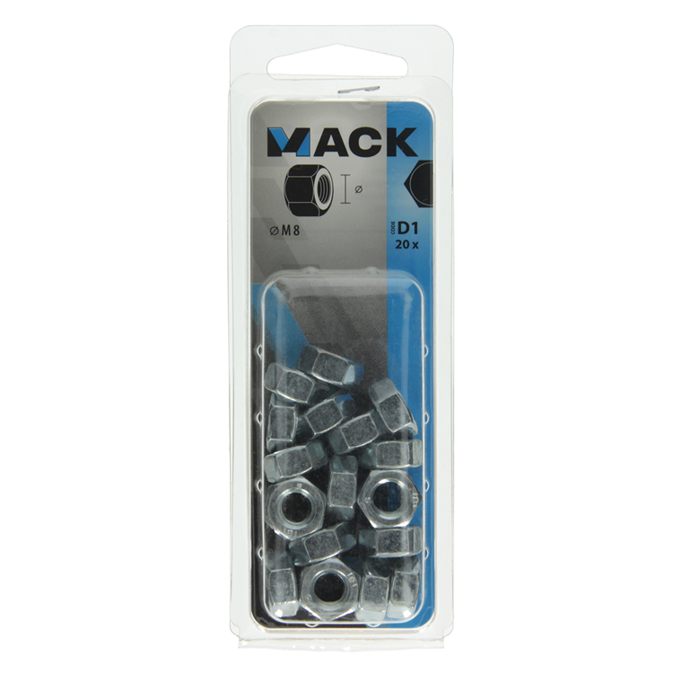 Mack 1017677 - tuerca hexagonal acero galvanizado 20 piezas m 8 | 10 piezas
