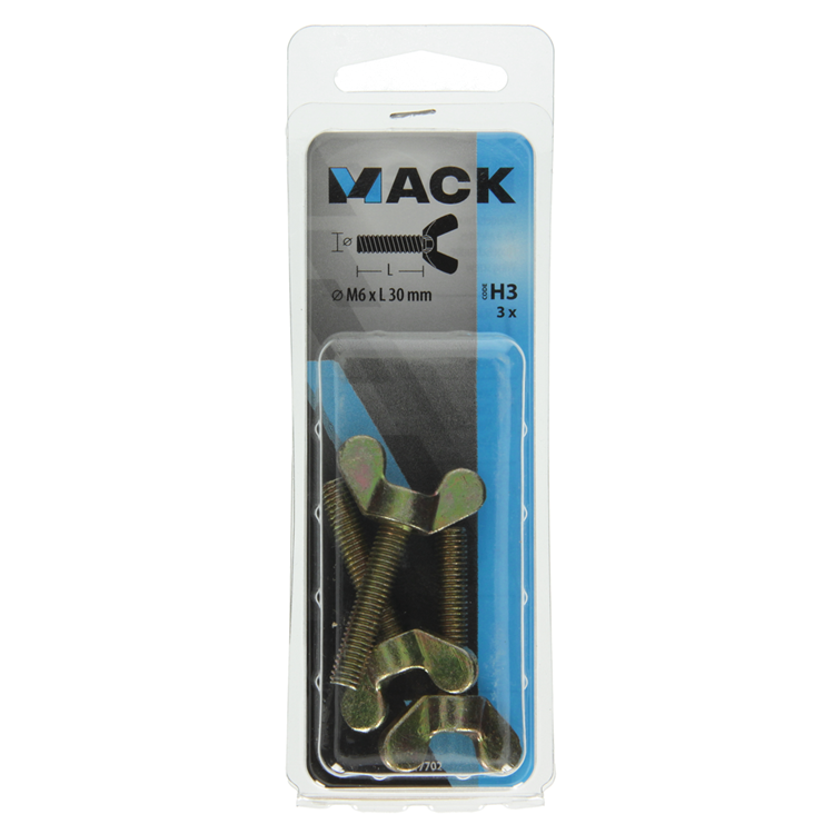 Mack 1017702 - tornillo de mariposa amarillo galvanizado 3 piezas m6 x 30 mm | 10 piezas