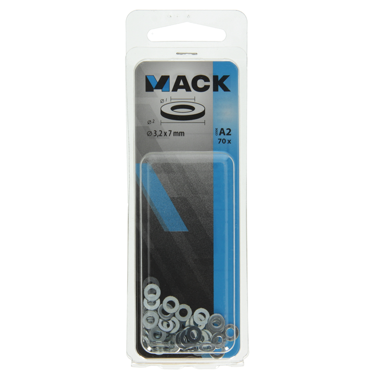Mack 1017711 - arandela acero galvanizado 70 piezas 3,2 x 7 mm | 10 piezas