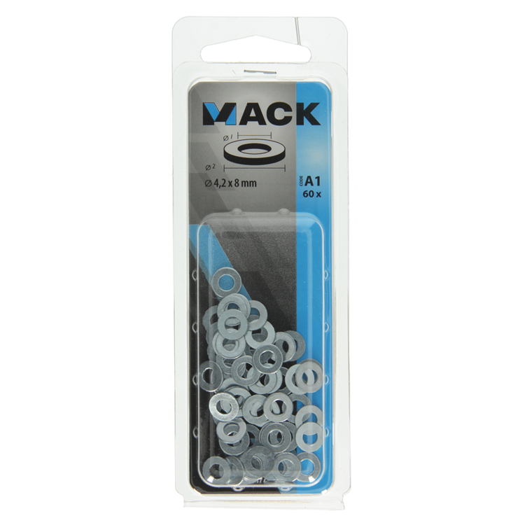 Mack 1017712 - arandela acero galvanizado 60 uds 4,2 x 8 mm | 10 piezas