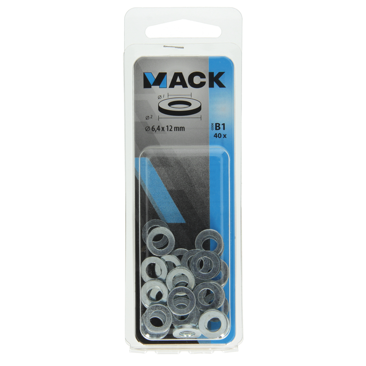 Mack 1017714 - arandela acero galvanizado 40 piezas 6,4 x 12 mm | 10 piezas