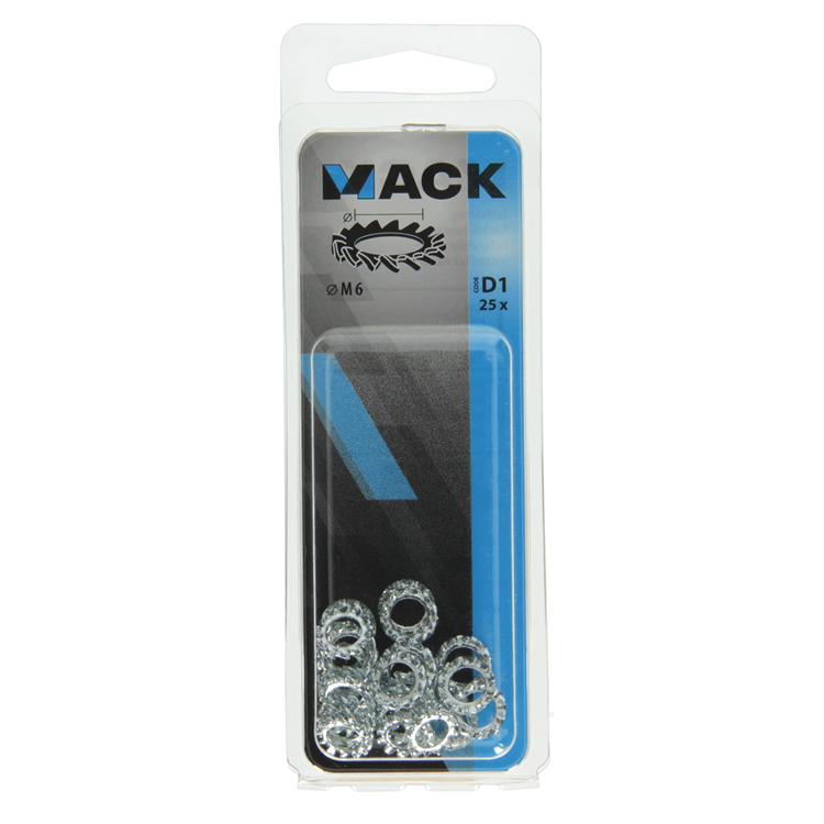 Mack 1017749 - arandela elástica dentada acero galvanizado 25 piezas m6 | 10 piezas