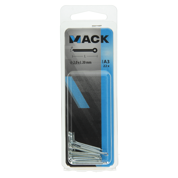Mack 1017762 - pasador de chaveta acero galvanizado 22 piezas 2,0 x 20 mm | 10 piezas