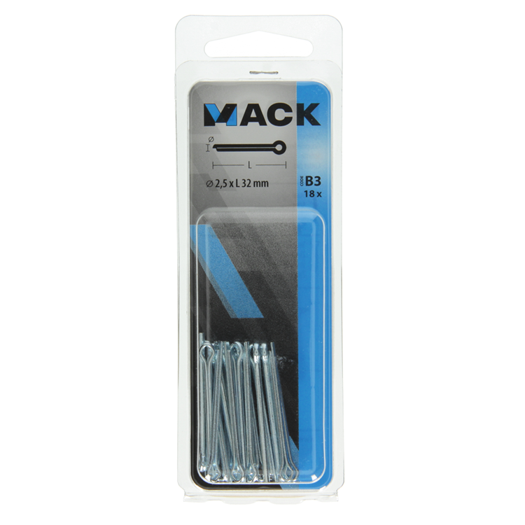 Mack 1017763 - pasador de chaveta acero galvanizado 18 piezas 2,5 x 32 mm | 10 piezas