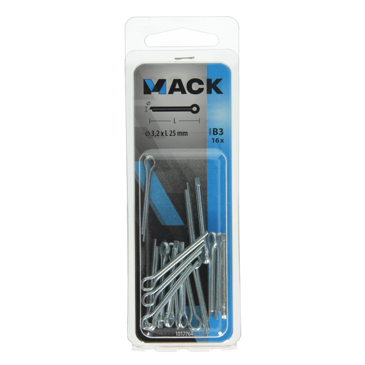 Mack 1017764 - pasador de chaveta acero galvanizado 16 piezas 3,2 x 25 mm | 10 piezas