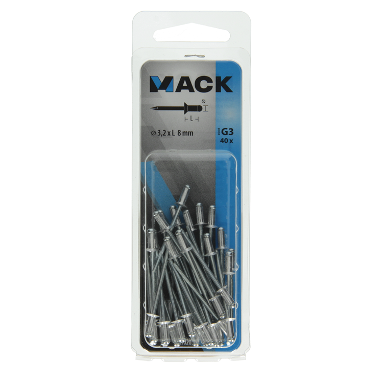 Mack 1020294 - 40 grapas ciegas aluminio 3,2x8mm | 10 piezas