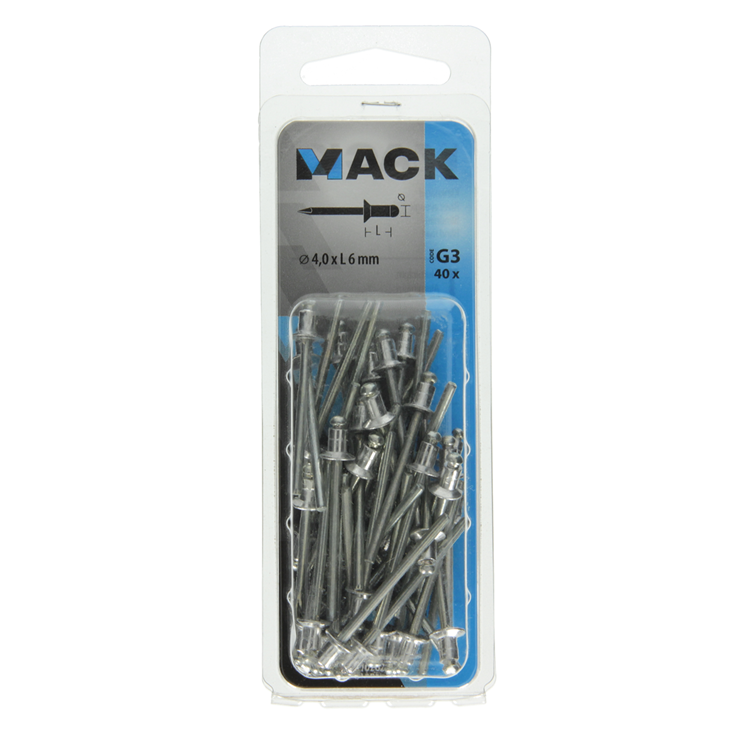 Mack 1020296 - 40 grapas ciegas aluminio 4.0x6mm | 5 piezas