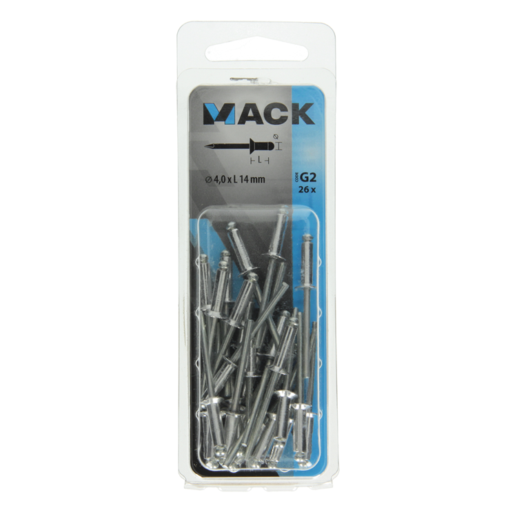 Mack 1020300 - 26 grapas ciegas aluminio 4.0x14mm | 5 piezas