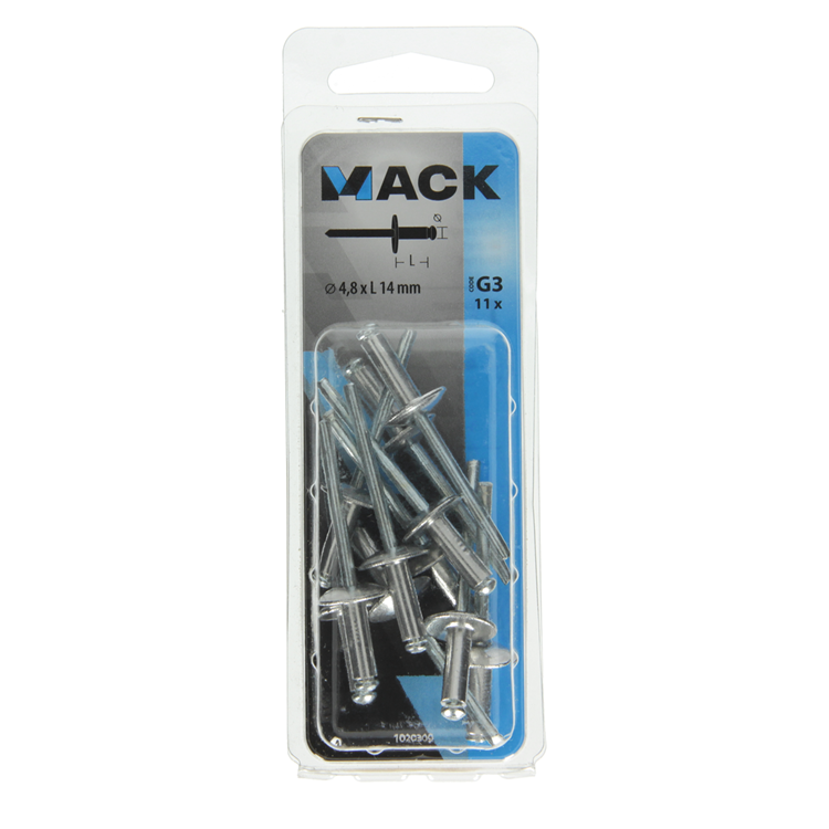 Mack 1020309 - 11 grapas ciegas aluminio cabeza ancha 4.8x14mm | 5 piezas