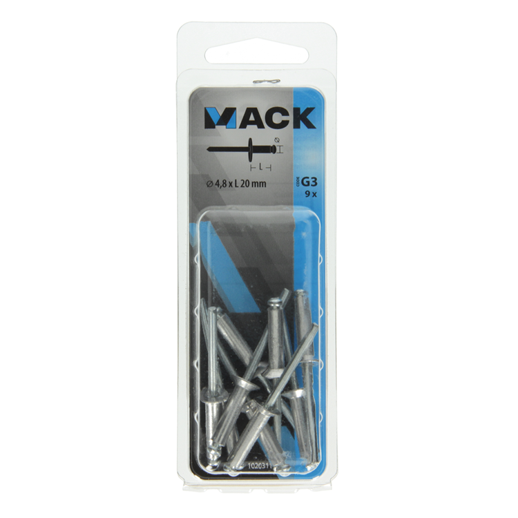 Mack 1020311 - 9 grapas ciegas aluminio cabeza ancha 4,8x20mm | 5 piezas