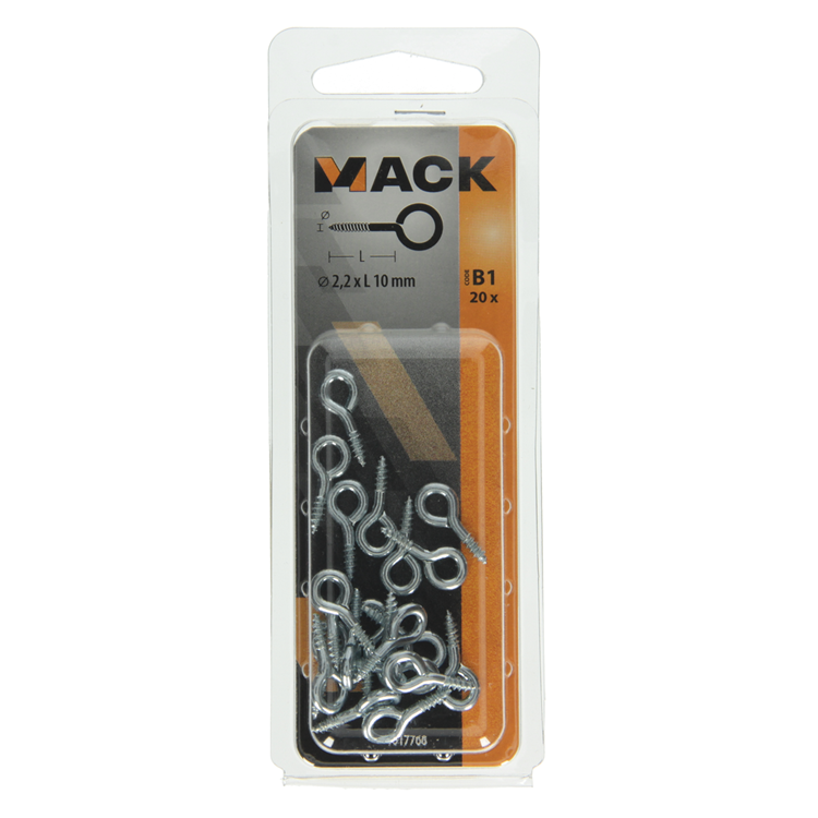 Mack 1017768 - ojo de tornillo acero galvanizado 20 piezas 2,2 x 10 mm | 10 piezas