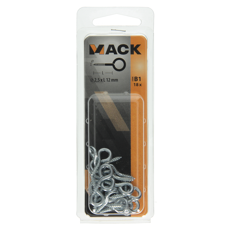Mack 1017769 - ojo de tornillo acero galvanizado 18uds 2,5 x 12 mm | 10 piezas