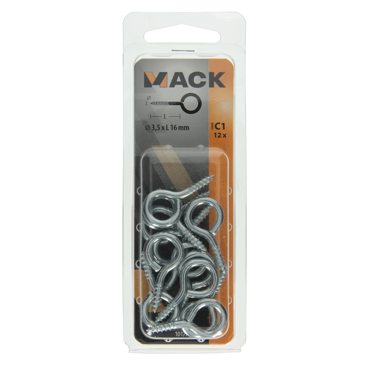 Mack 1017771 - ojo de tornillo acero galvanizado 12uds 3,5 x 16 mm | 10 piezas