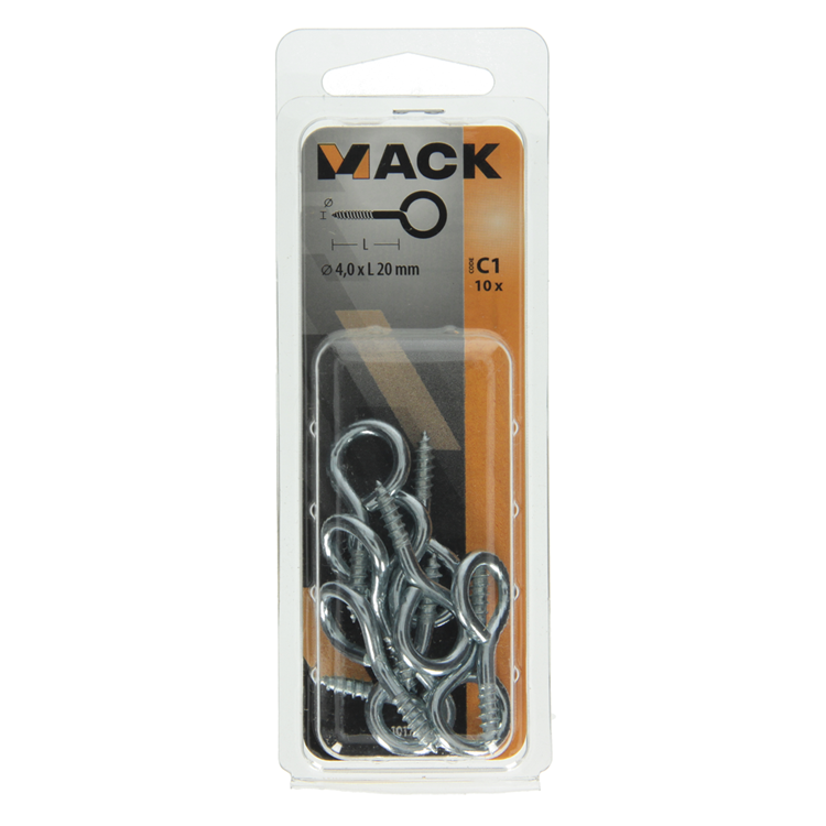 Mack 1017772 - ojo de tornillo acero galvanizado 10uds 4,0 x 20 mm | 10 piezas