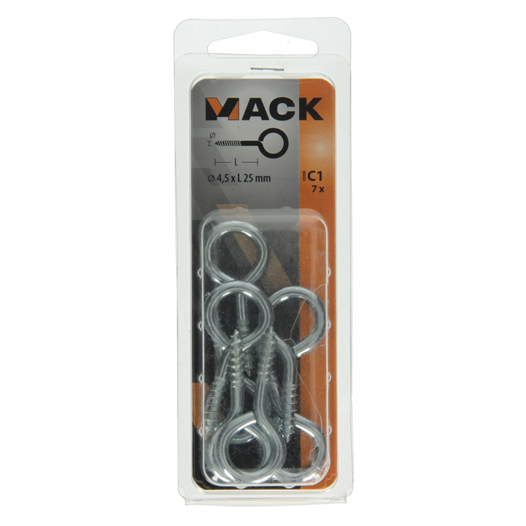 Mack 1017774 - ojo de tornillo acero galvanizado 7 piezas 4,5 x 25 mm | 10 piezas