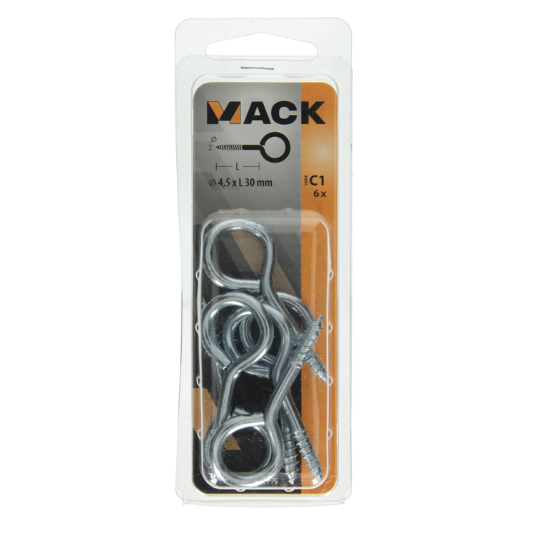 Mack 1017775 - ojo de tornillo acero galvanizado 6 piezas 4,5 x 30 mm | 10 piezas