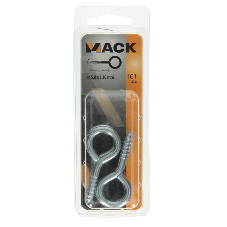 Mack 1017776 - ojo de tornillo acero galvanizado 4 piezas 5,0 x 30 mm | 10 piezas