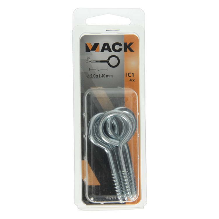 Mack 1017777 - ojo de tornillo acero galvanizado 4 piezas 5,0 x 40 mm | 10 piezas