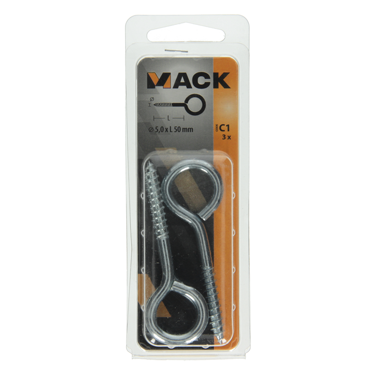 Mack 1017778 - ojo de tornillo acero galvanizado 3 piezas 5,0 x 50 mm | 10 piezas
