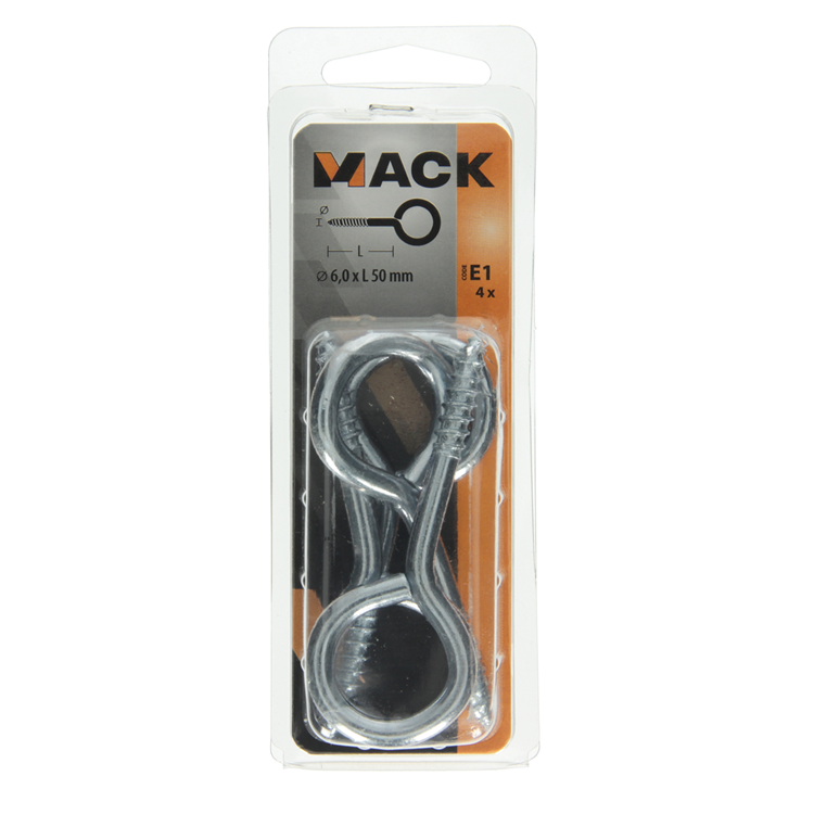 Mack 1017779 - ojo de tornillo acero galvanizado 4 piezas 6,0 x 50 mm | 5 piezas