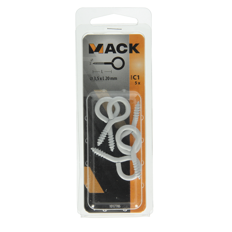 Mack 1017785 - ojo de tornillo acero blanco 5 piezas 3,5 x 20 mm | 10 piezas