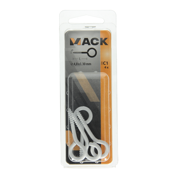 Mack 1017786 - ojo de tornillo acero blanco 4 piezas 4,0 x 30 mm | 10 piezas