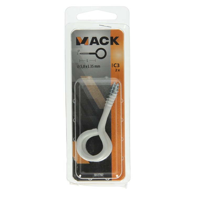Mack 1017787 - ojo de tornillo acero blanco 2 piezas 5,0 x 35 mm | 10 piezas