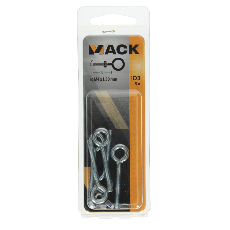Mack 1017789 - ojo de tornillo métrico + tuerca galvanizada 5 piezas m4 x 30 mm | 10 piezas
