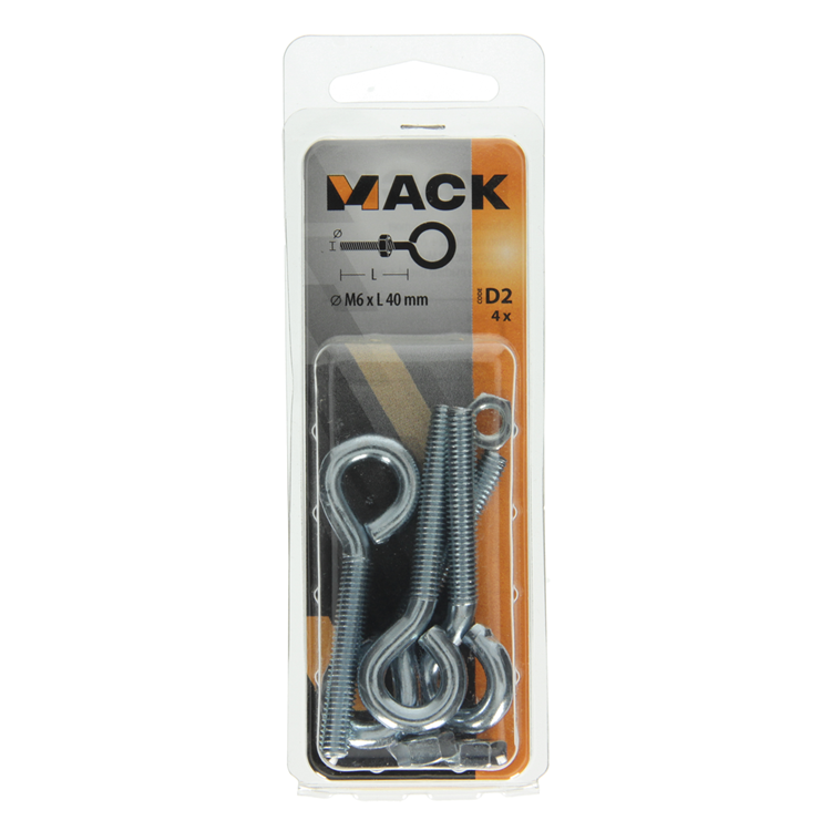 Mack 1017791 - ojo de tornillo métrico + tuerca galvanizada 4 piezas m6 x 40 mm | 10 piezas