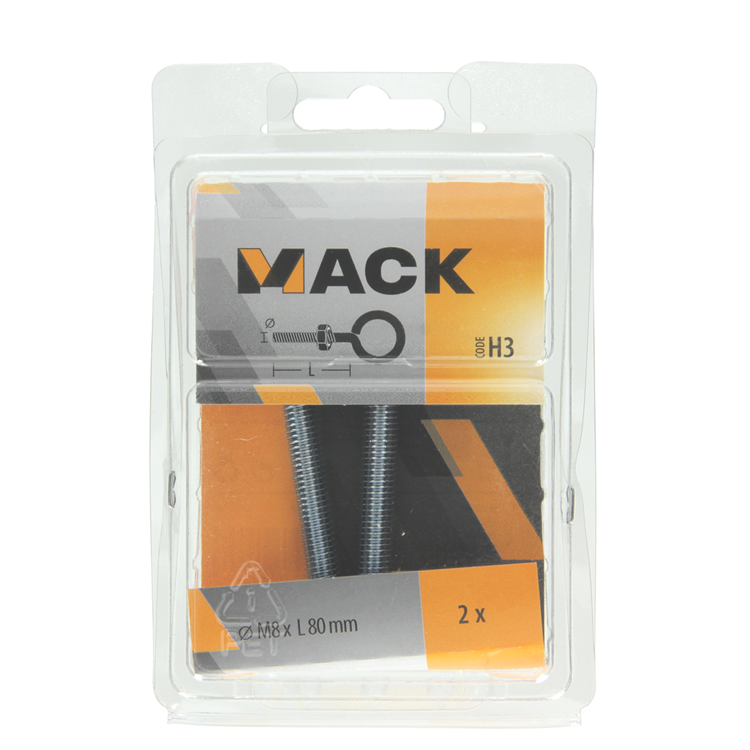 Mack 1017794 - ojo de tornillo métrico + tuerca galvanizada 2 piezas m8 x 80 mm | 5 piezas