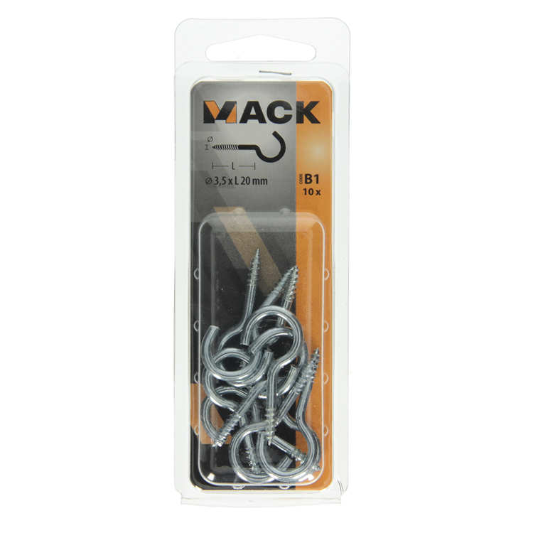 Mack 1017797 - gancho de tornillo acero galvanizado 10uds 3,5 x 20 mm | 10 piezas