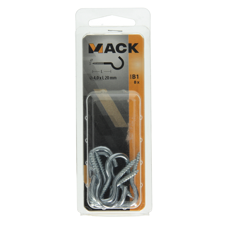 Mack 1017798 - gancho de tornillo acero galvanizado 8 piezas 4,0 x 20 mm | 10 piezas