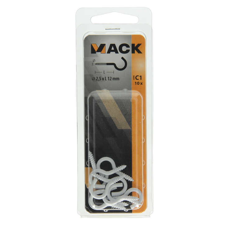 Mack 1017805 - gancho de tornillo acero blanco 10uds 2,5 x 12 mm | 10 piezas