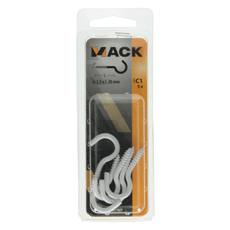 Mack 1017807 - gancho de tornillo acero blanco 5 piezas 3,5 x 20 mm | 10 piezas