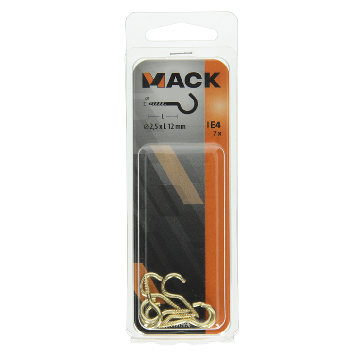 Mack 1019696 - gancho de tornillo latón 7 piezas 2,5 x 12 mm | 10 piezas