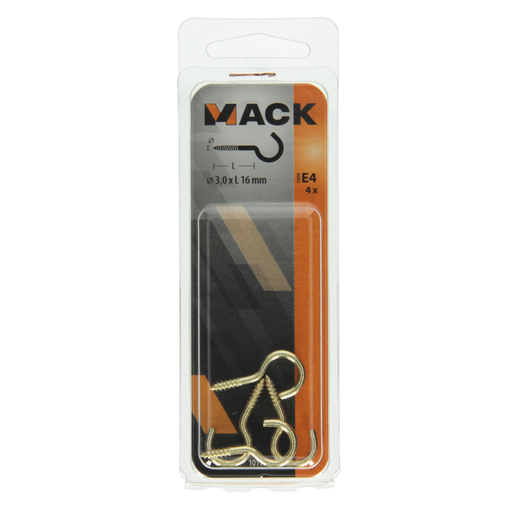 Mack 1019697 - gancho de tornillo latón 4 piezas 3,0 x 16 mm | 10 piezas