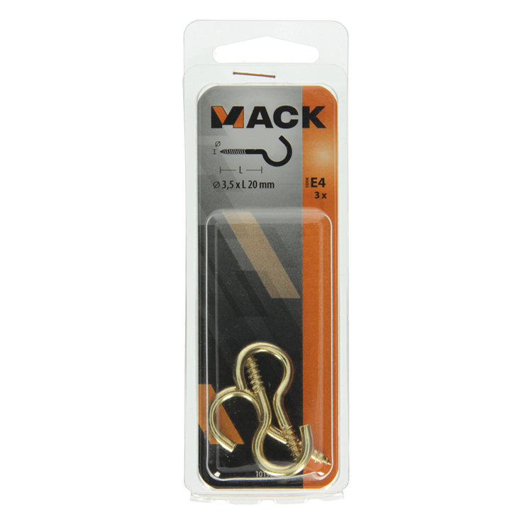 Mack 1019698 - gancho de tornillo latón 3 piezas 3,5 x 20 mm | 10 piezas