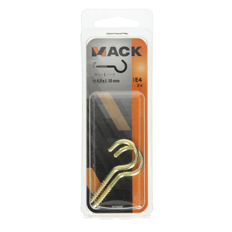Mack 1019699 - gancho de tornillo latón 2 piezas 4,0 x 30 mm | 10 piezas