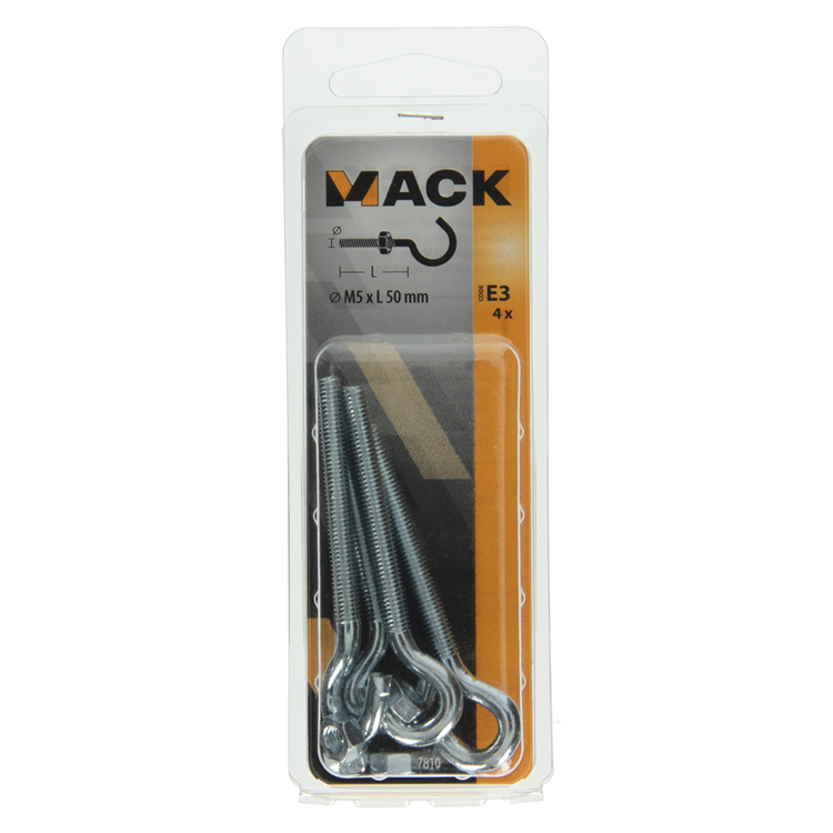 Mack 1017810 - gancho tornillo métrico + tuerca galvanizada 4uds m5 x 50 mm | 10 piezas