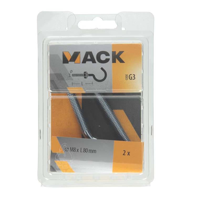 Mack 1017813 - gancho tornillo métrico + tuerca galvanizada 2uds m8 x 80 mm | 5 piezas