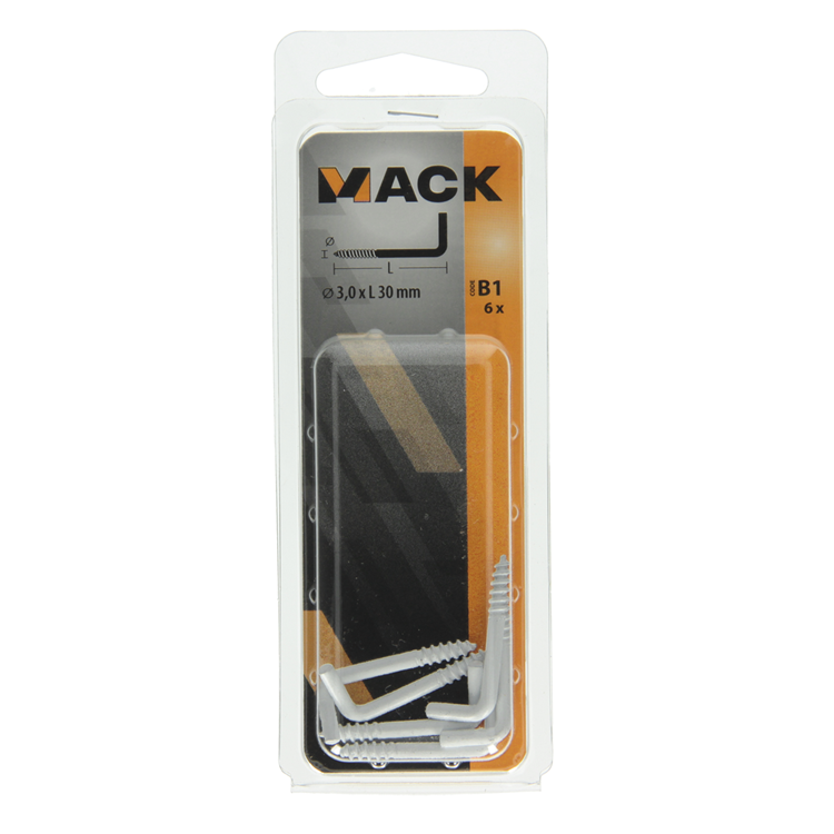 Mack 1017826 - tornillo pulgar acero blanco 6 piezas 3,0 x 30 mm | 10 piezas