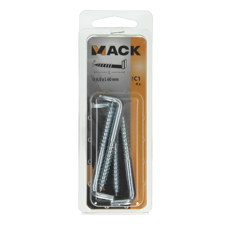 Mack 1017832 - tornillo pulgar con ranura, acero galvanizado. 4 piezas 6,0 x 60 mm | 10 piezas