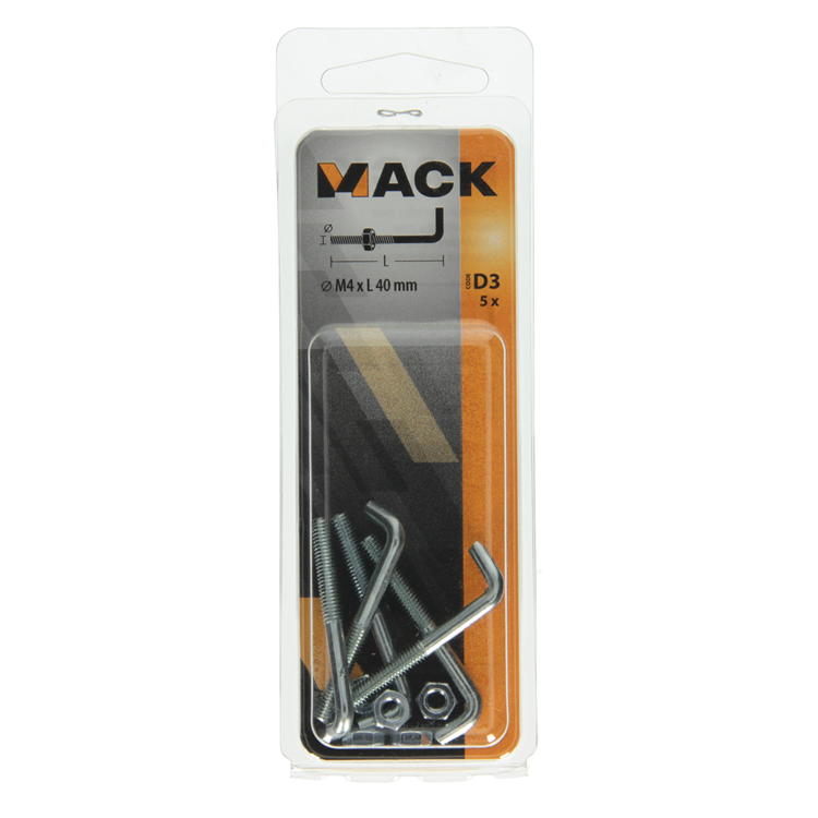 Mack 1017834 - tornillo pulgada métrico + tuerca acero 5 piezas m4 x 40 mm | 10 piezas
