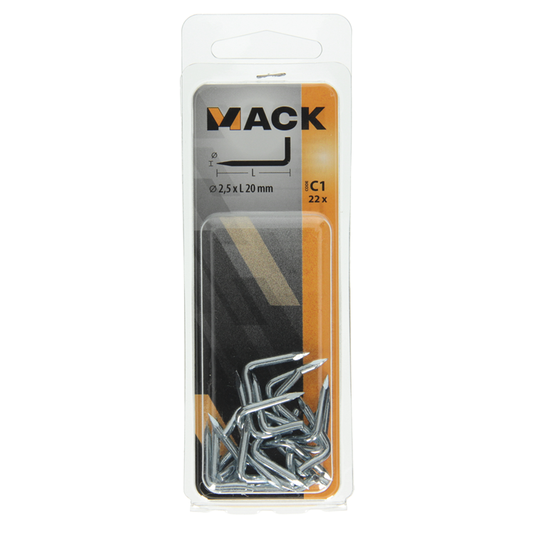 Mack 1017837 - punta pulgar acero galvanizado 22 piezas 2,5 x 20 mm | 10 piezas