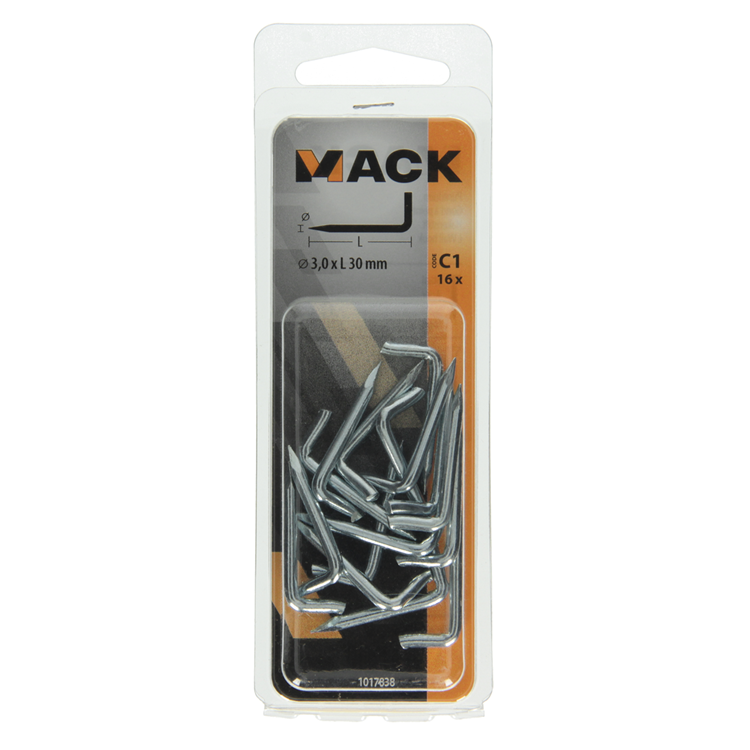 Mack 1017838 - punta pulgar acero galvanizado 16 piezas 3,0 x 30 mm | 10 piezas